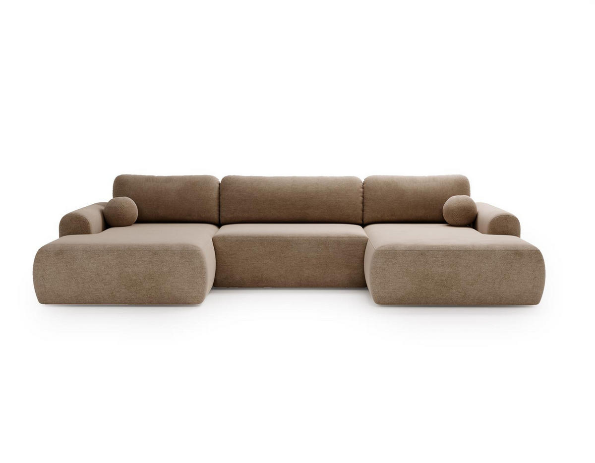 WOHNLANDSCHAFT Aurora Hellbeige, mit Schlaffunktion in Vena Stoff - Sandfarben, Holzwerkstoff/Textil (344/92/177cm) - Bettso