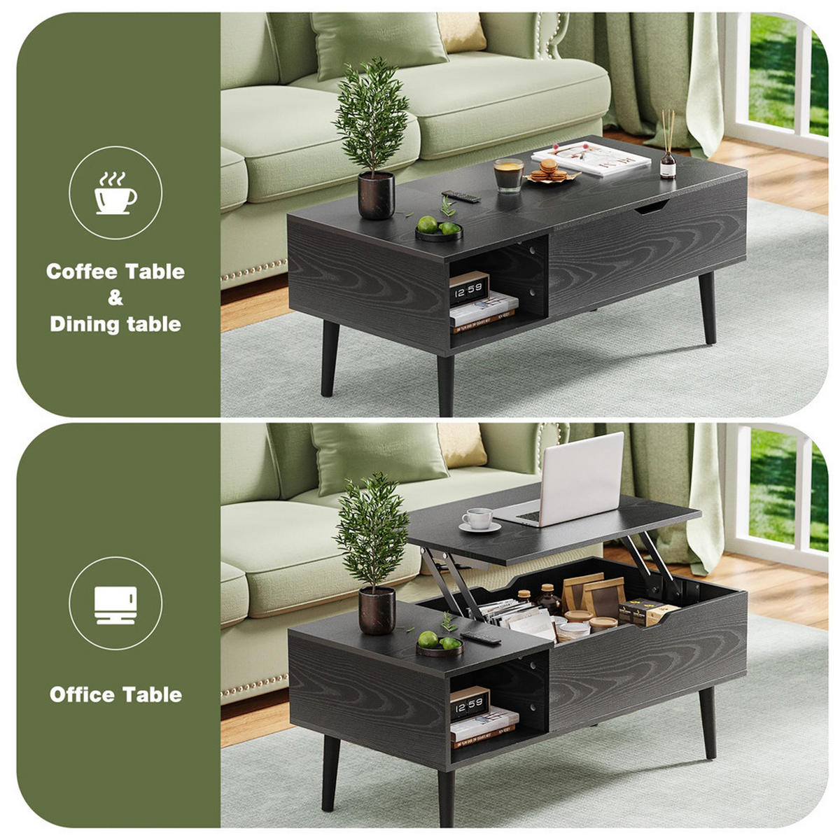 COUCHTISCH 100x50 cm Lift-Top mit Stauraum Holz Braun - Braun, Holz (50/100/60cm) - Kaket
