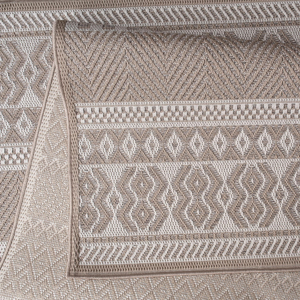 TEPPICH Kurzflor Streifen Boho Wohnzimmer schmutzabweisend Beige Rund 120D - Beige, Textil (120/120cm) - KADIMA DESIGN