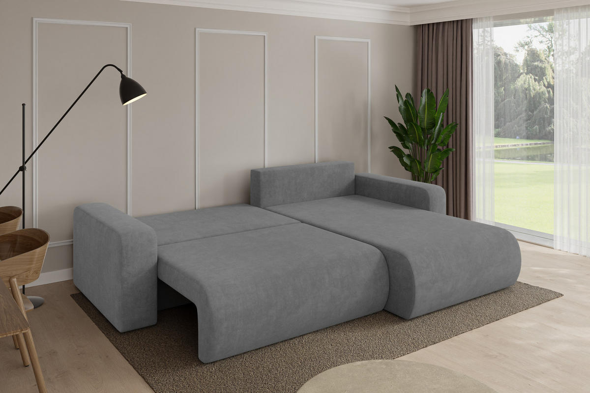 ROHOVÁ SEDAČKA s funkcí spaní, otoman vpravo BERY-L 276x193x88 šedá velur - černá/šedohnědá, kompozitní dřevo/textil (276/193cm) - ALTDECOR