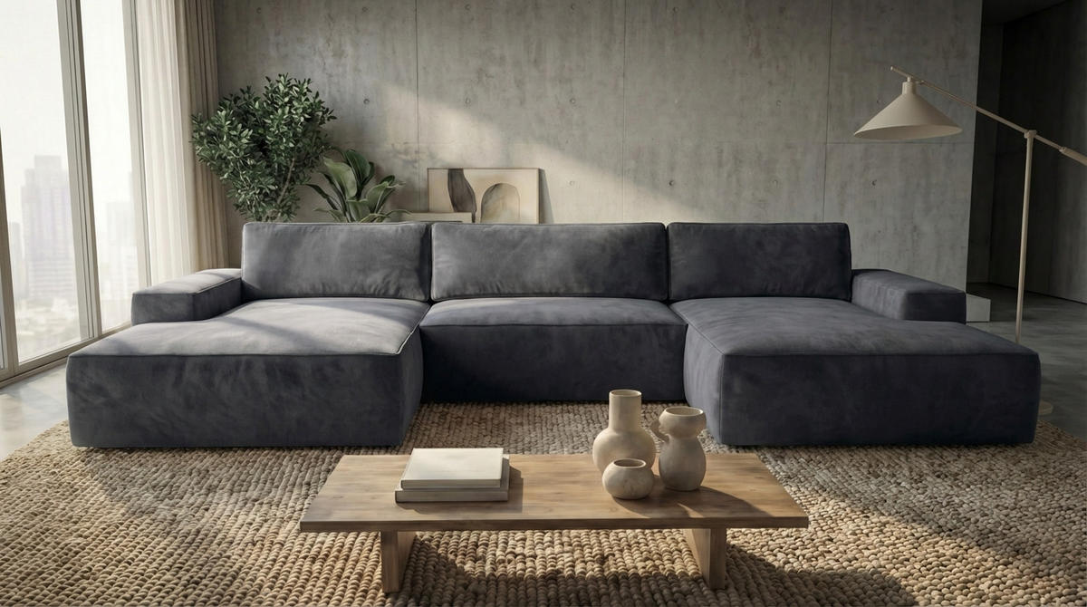 ECKSOFA EINAR 362 cm x 170 cm – Stoff: VELUTTO Anthracite 18 Farbe: Dunkelgrau - Dunkelgrau, Textil (362/170cm) - A&J MöbelLand