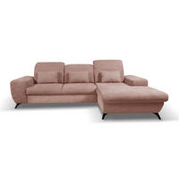 ECKSOFA LUCE R-S Rosa Plüsch-Stoff mit Schlaffunktion - Rosa, Holz (279/172cm) - MASSENO