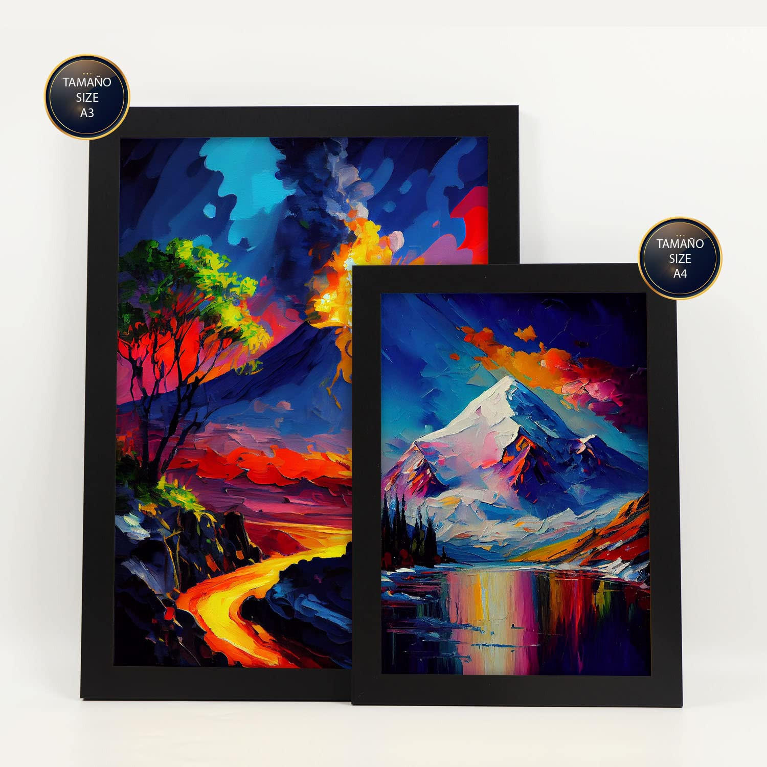 POSTER Set Mit 6 Wasser & Feuer Im Ölgemälde Stil A3 & A4 Schwarzer Rahmen - Schwarz, Papier (29/3cm) - Nacnic
