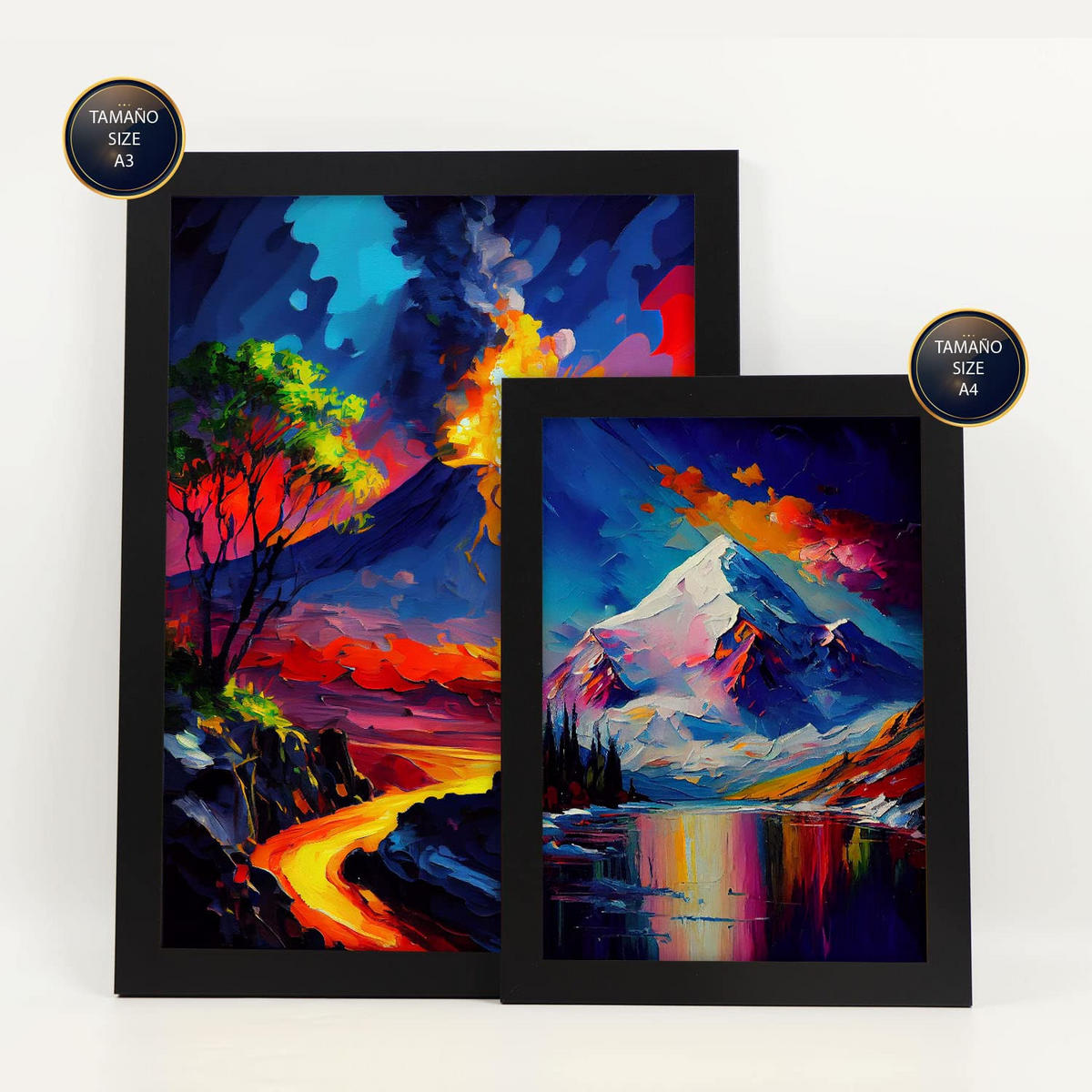 POSTER Set Mit 6 Wasser & Feuer Im Ölgemälde Stil A3 & A4 Rahmenlos - Klar, Papier (29/3cm) - Nacnic