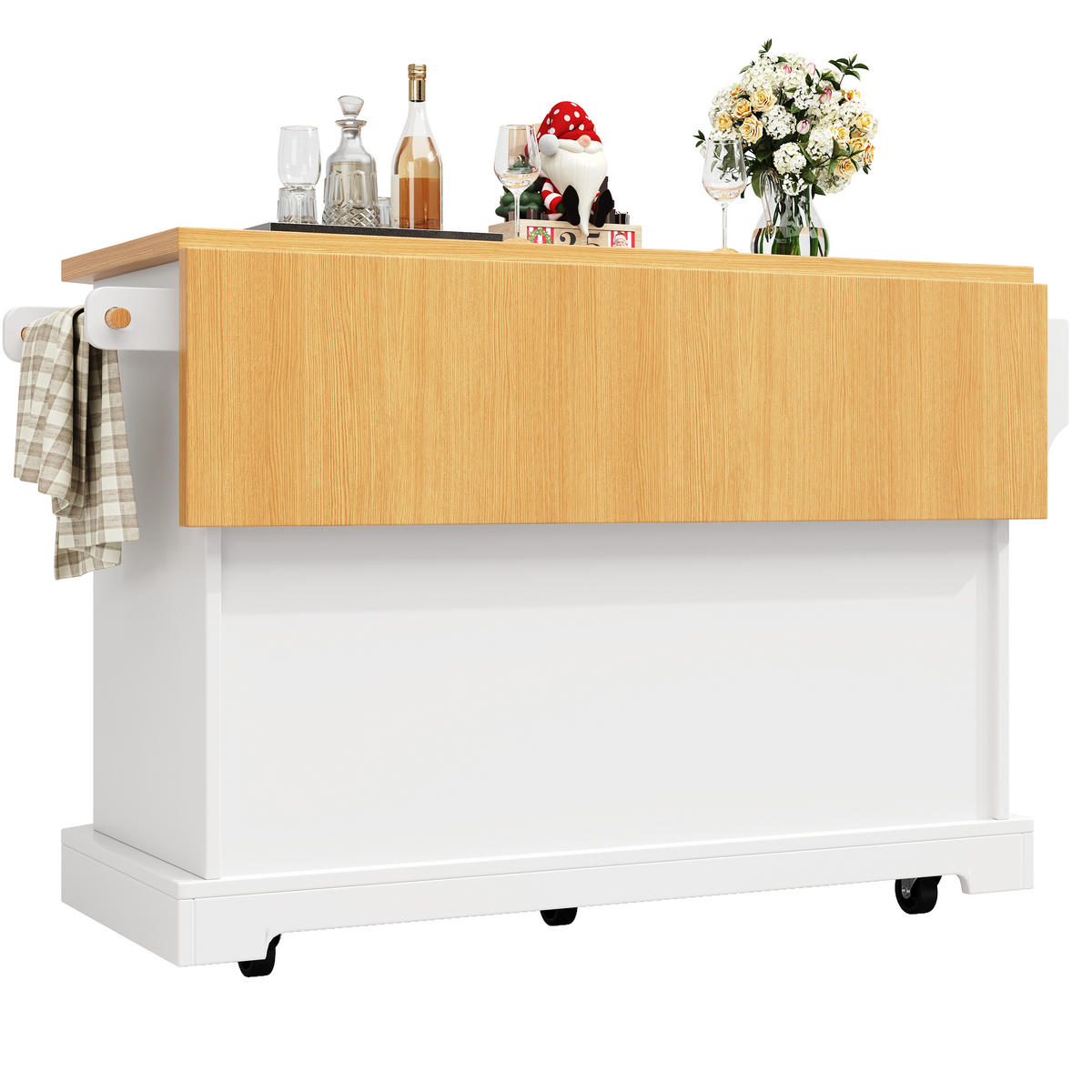 KÜCHENINSEL 120/45/91 cm weiß aus MDF/Metall auf Rollen - Weiß, Holzwerkstoff (120/91/45cm) - OKWISH
