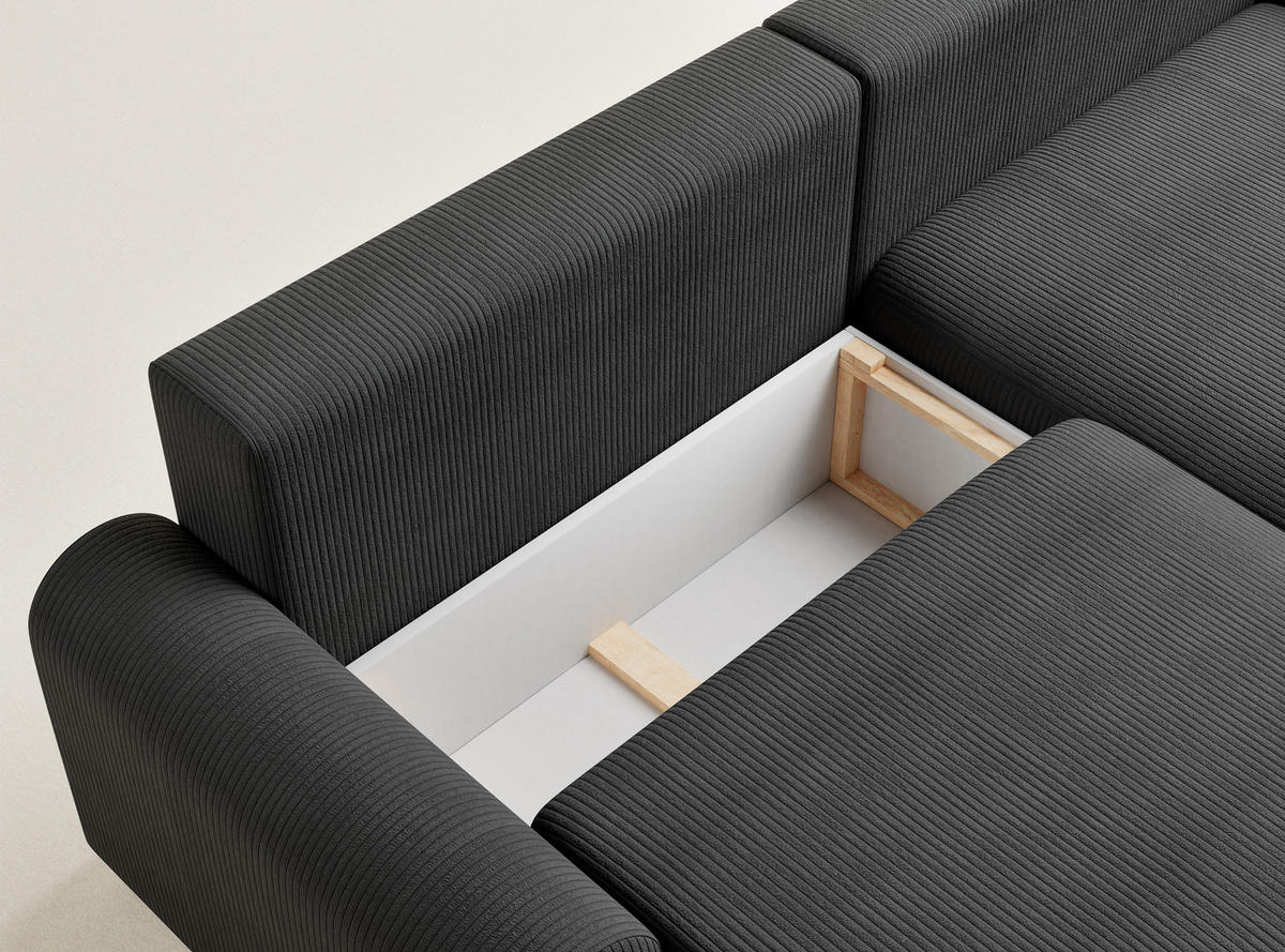 ECKSOFA MIT SCHLAFFUNKTION Tallin Anthrazit Samtstoff - Anthrazit/Schwarz, Holz/Holzwerkstoff (240/145cm) - Maison de Reve