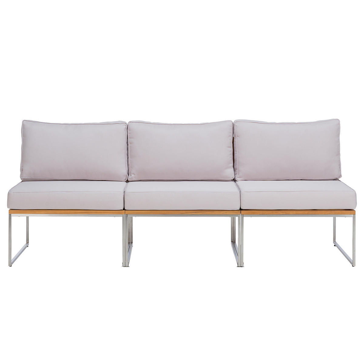 LOUNGESOFA - 3-teilig - Webstoff / Teak massiv - Hellgrau, Holz/Textil (210/74/70cm) - home24