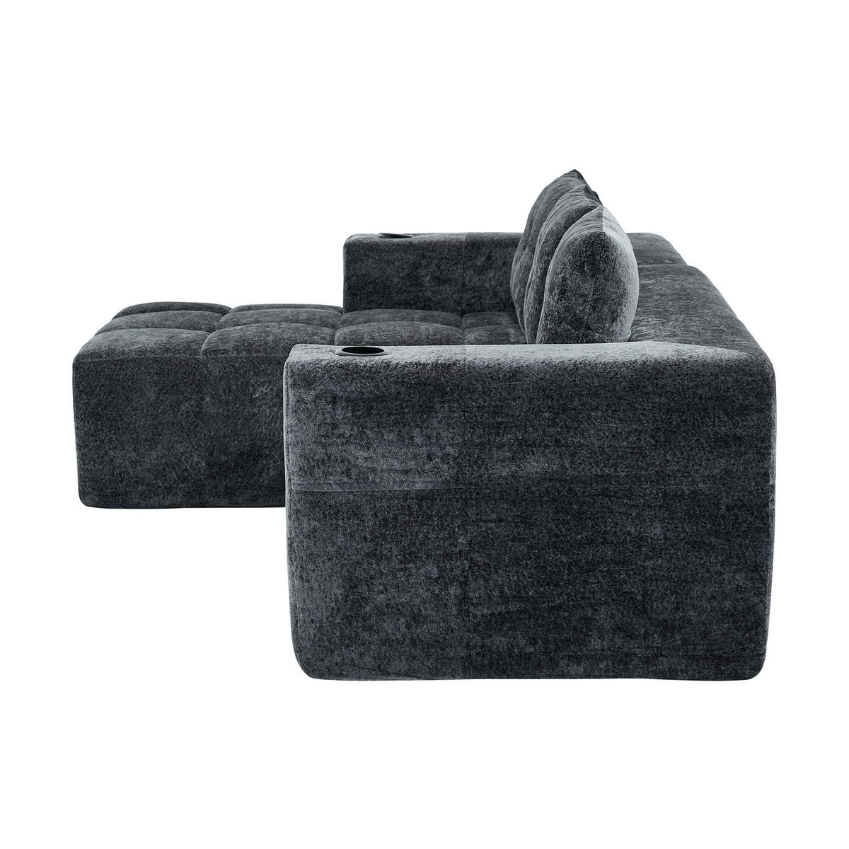 ECKSOFA chenille L-form mit getränkehaltern & 3 kissen - Grau, Textil (258/163cm) - Urban Meuble