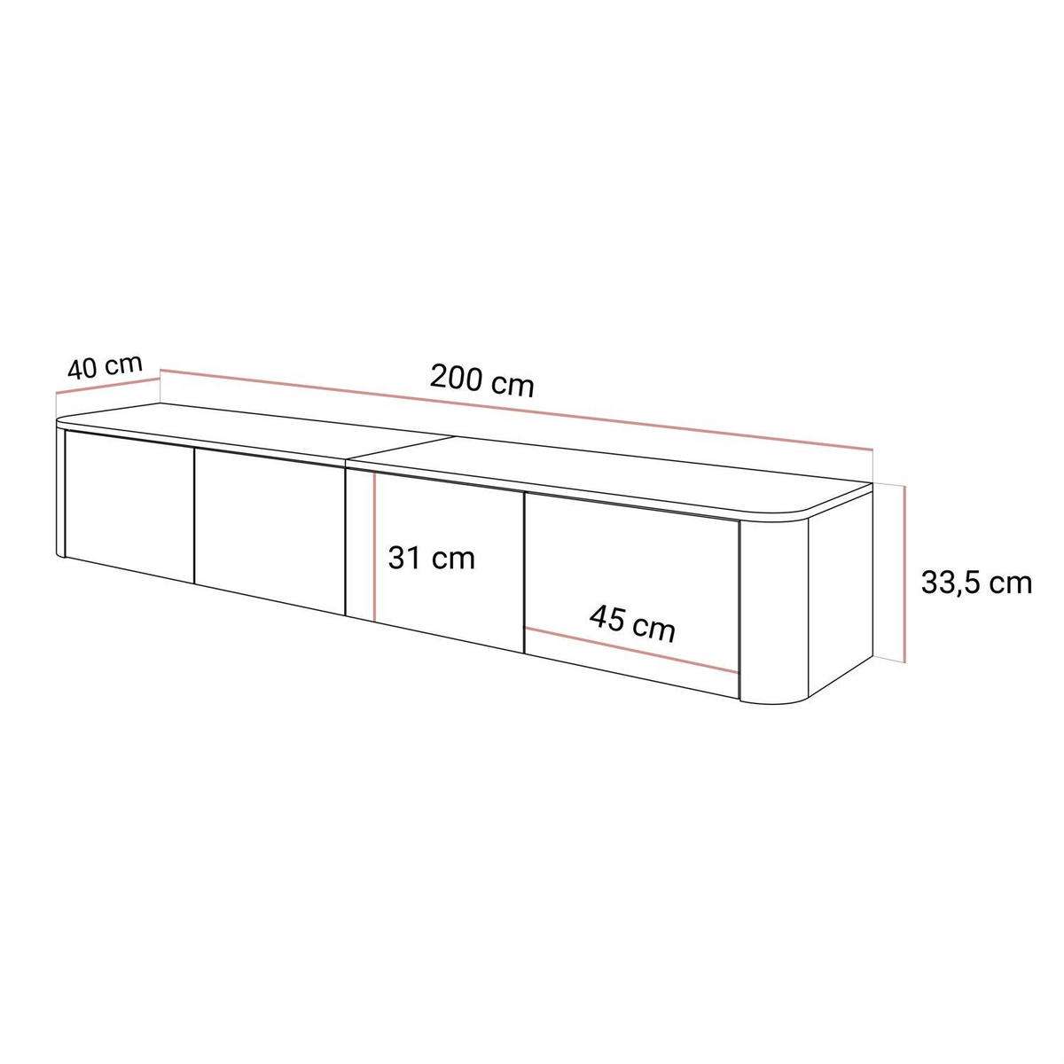 TV-HÄNGESCHRANK CELESTE mit LED-Beleuchtung, Schwarze Griffe - Kaschmir, Holzwerkstoff (200/33.5/40cm) - Lookway