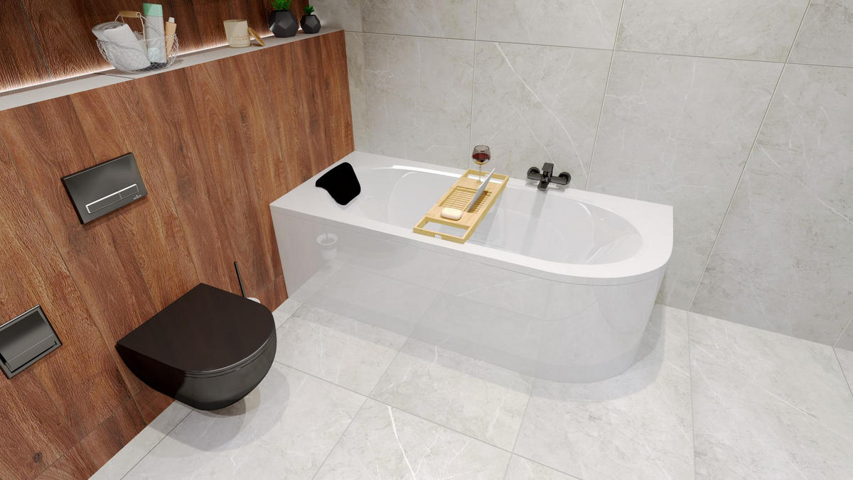 BADEWANNE Eckwanne AVITA 180/80 Links + Schürze + Ablage + Kopfstütze Ablauf Füße - Weiß, Kunststoff (80/55.5/180cm) - bad land