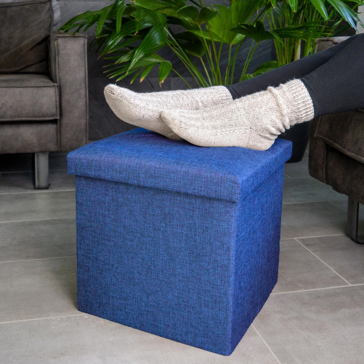 SITZBOX mit Stauraum 30/30/30 cm (Blau) - Blau, Textil (38/38/38cm) - Intirilife