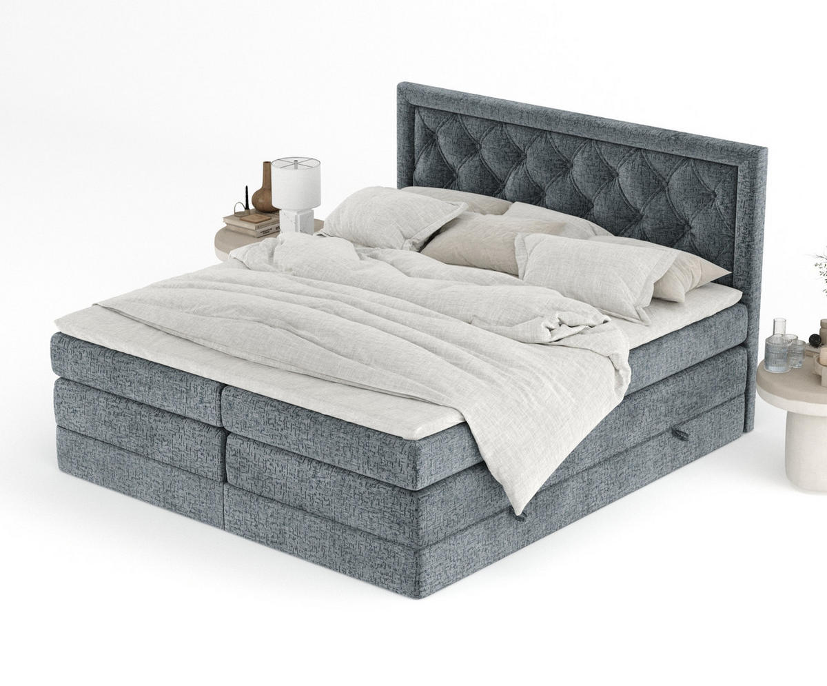 BOXSPRINGBETT Aurelia Blau Grau 140/200 cm - Blaugrau/Schwarz, Holz/Holzwerkstoff (140/200cm) - Maison de Reve