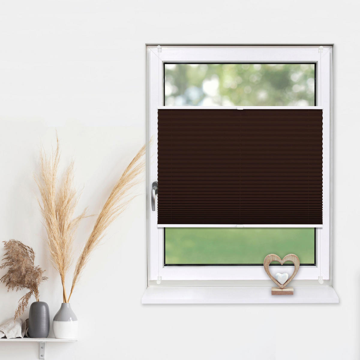 PLISSEE Basic ohne Bohren - Dunkelbraun, Textil (80/150cm) - Deco-Raum