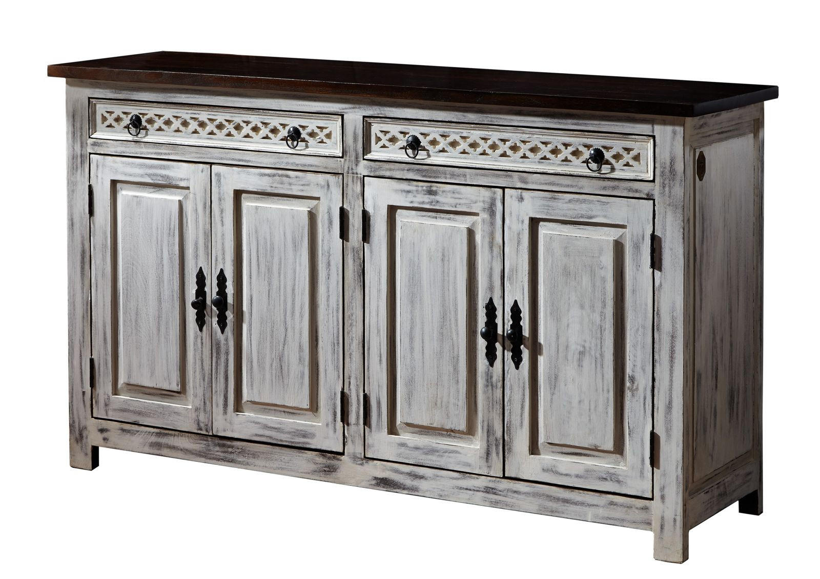 SIDEBOARD Mango / Akazie 150x45x90 weiß gewachst CASTLE-ANTIK #261 - Weiß, Holz (150/90/45cm) - Massivmoebel24