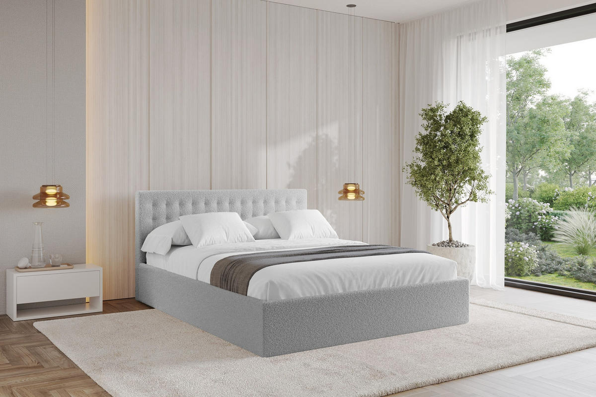 POLSTERBETT mit Bettkasten und Lattenrost, Boxbett ohne Matratze - PARI 180x200 Hellgrau - Silberfarben, Holzwerkstoff/Textil (180/200cm) - ALTDECOR