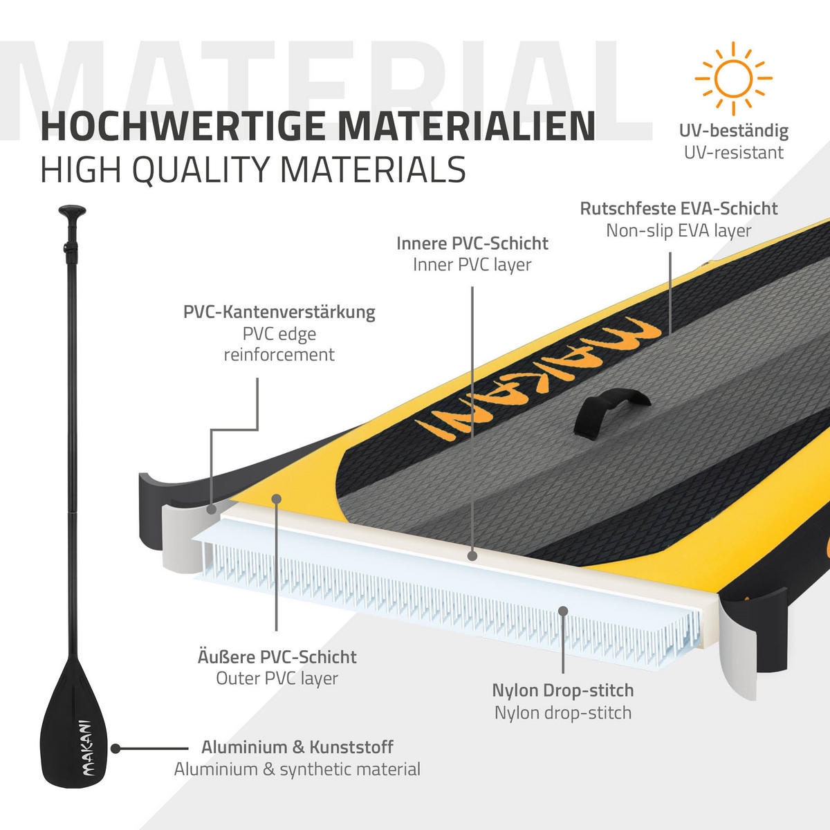 STAND UP PADDLE BOARD Makani Gelb - Gelb, Kunststoff (320/80/15cm) - ECD-Germany