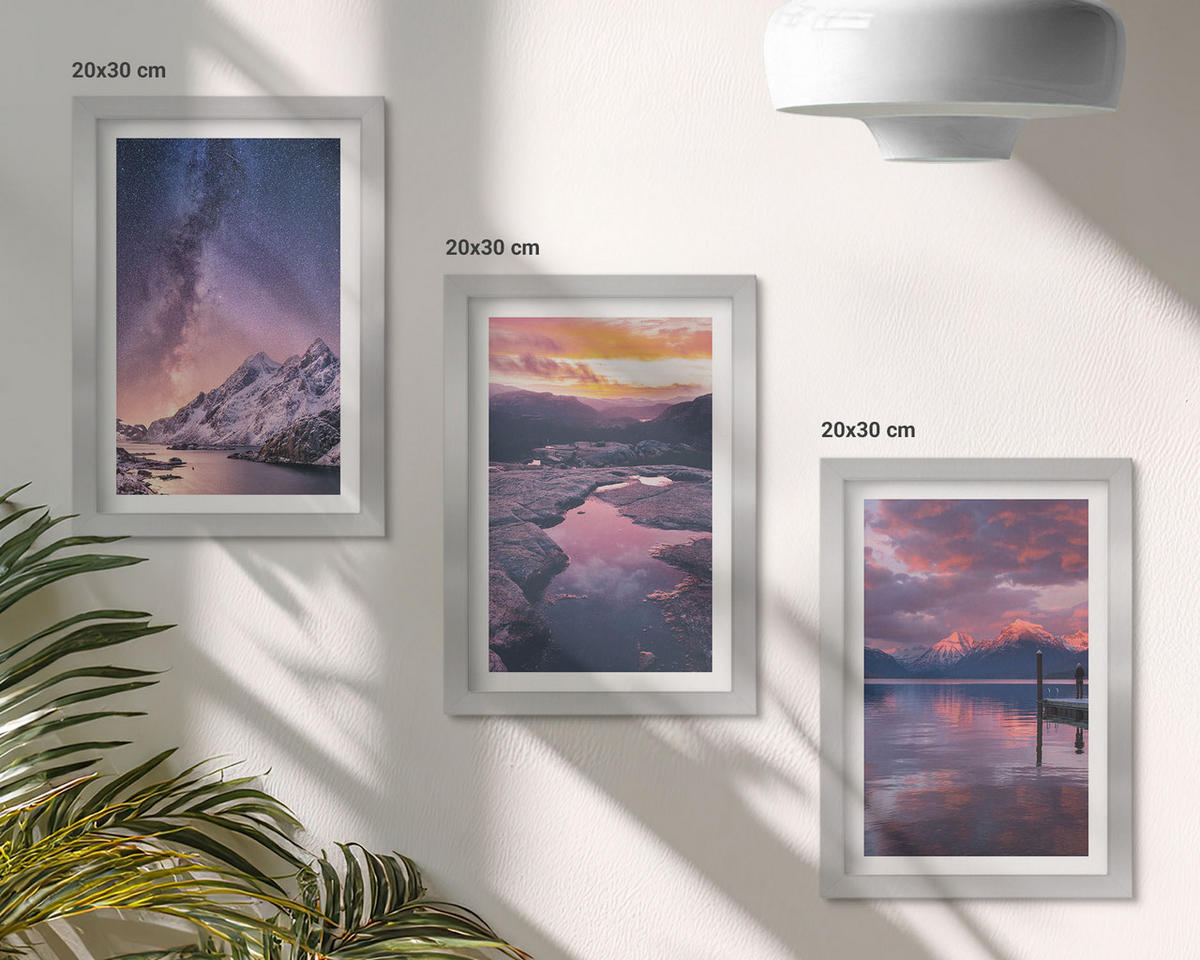 WANDBILDER 3er Set - 20x30 cm Silberner Rahmen - Berge, Wasser, wunderschöne Landschaften - Silberfarben, Kunststoff (20/30cm) - ArtPrintCave