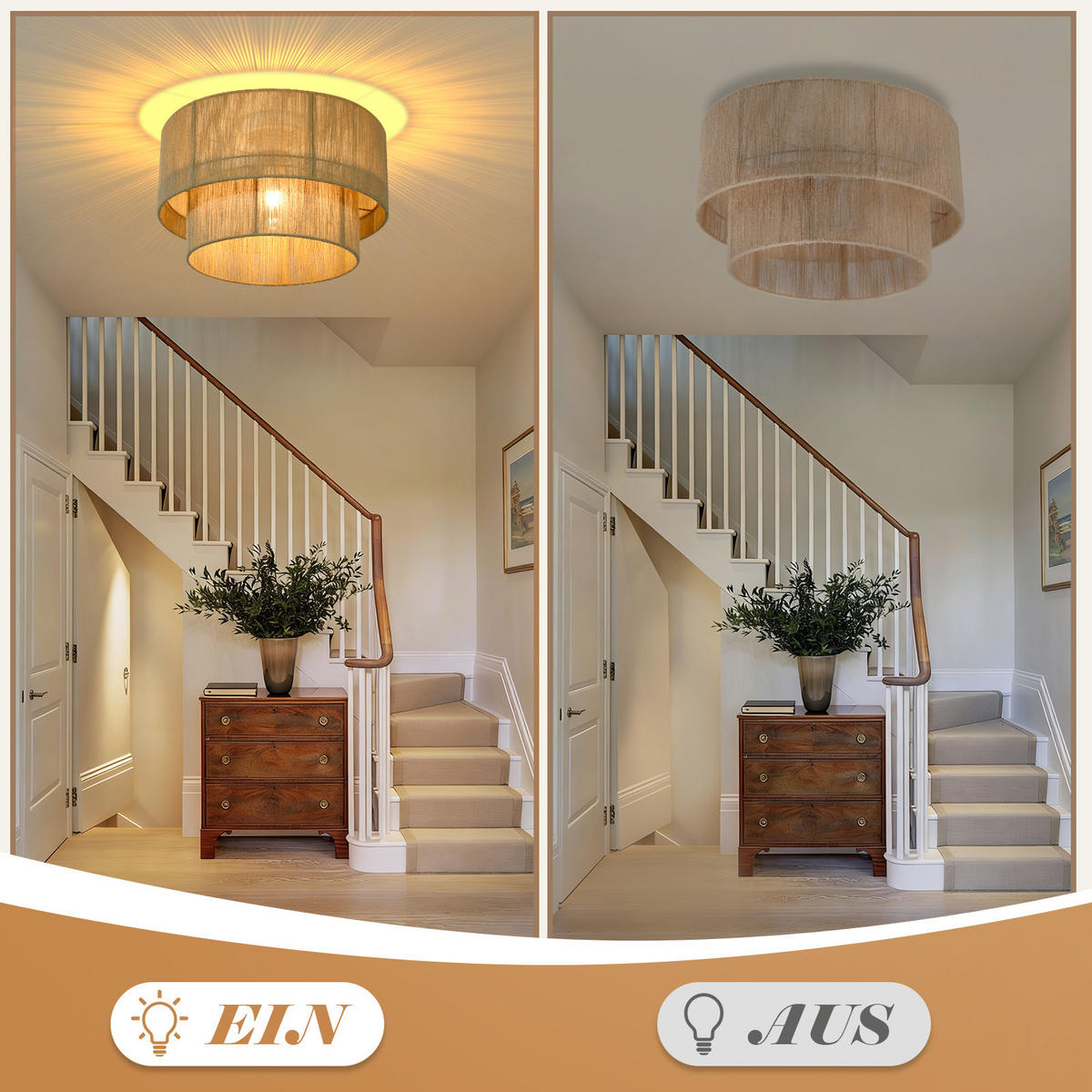 DECKENLEUCHTE Clemens Ⅲ 40/40/28 cm - Braun, Metall (40/40/28cm) - Nettlife