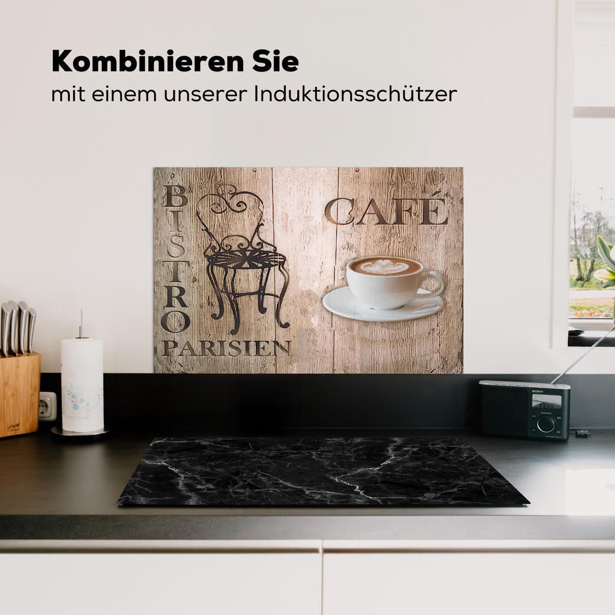 SPRITZSCHUTZ KÜCHE Bistro Parisien - Café - Kaffee - Jahrgang 60x40 cm - Cappuccino, Metall (60/0.3/40cm) - MuchoWow