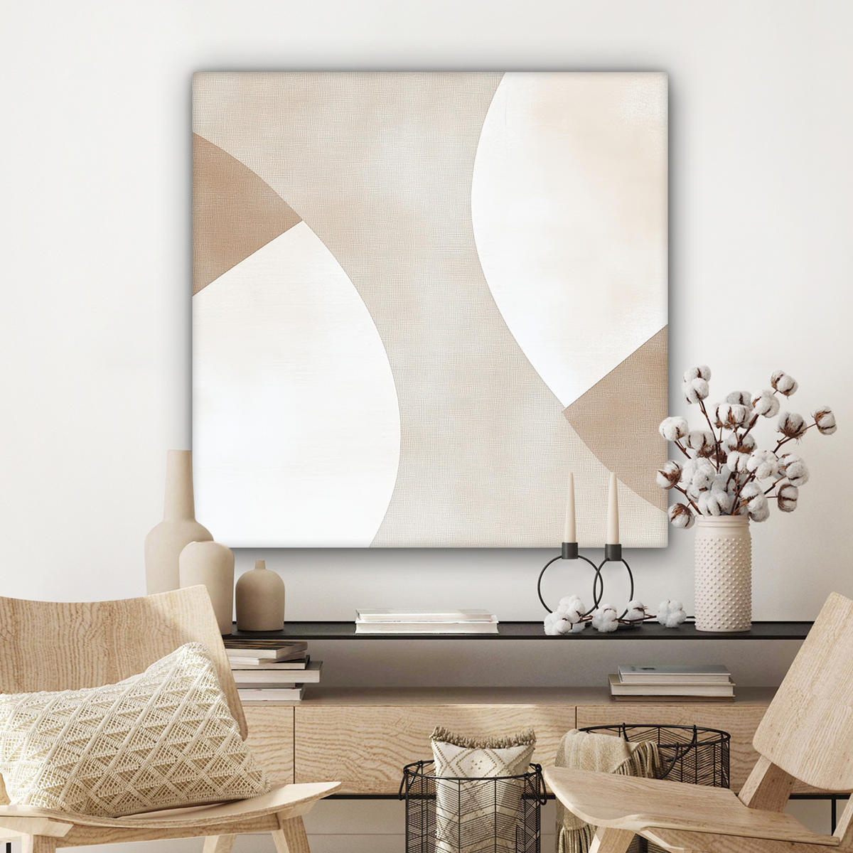 LEINWANDBILD Braun - Japandi - Abstrakt Deko Groß 90x90 cm - Beige, Textil (90/90cm) - MuchoWow