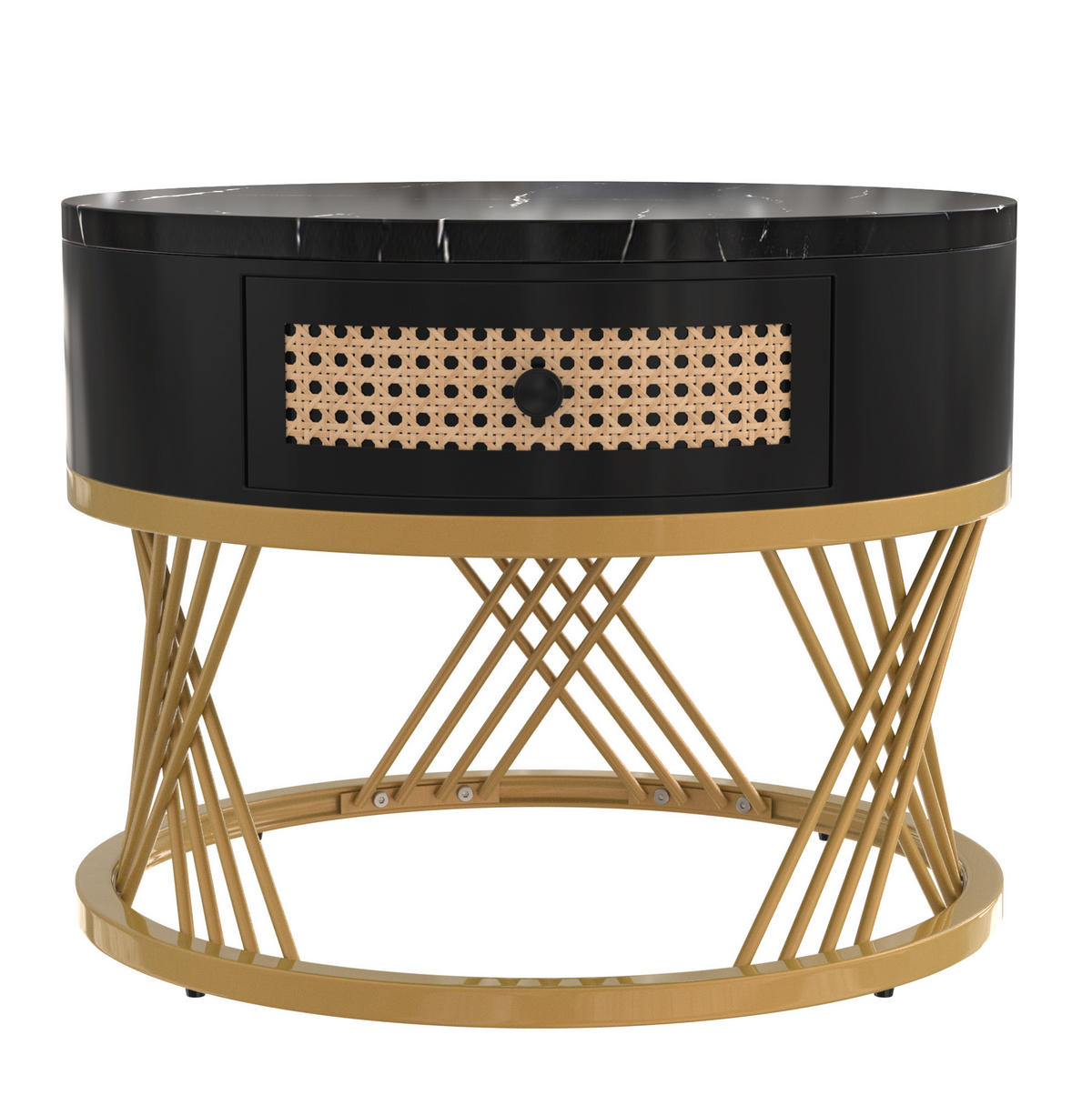 COUCHTISCH-SET rund 70/70/45,5 cm aus MDF mit Schublade in Schwarz/Gold - Schwarz, Holzwerkstoff (70/70/45.5cm) - Flora Grace