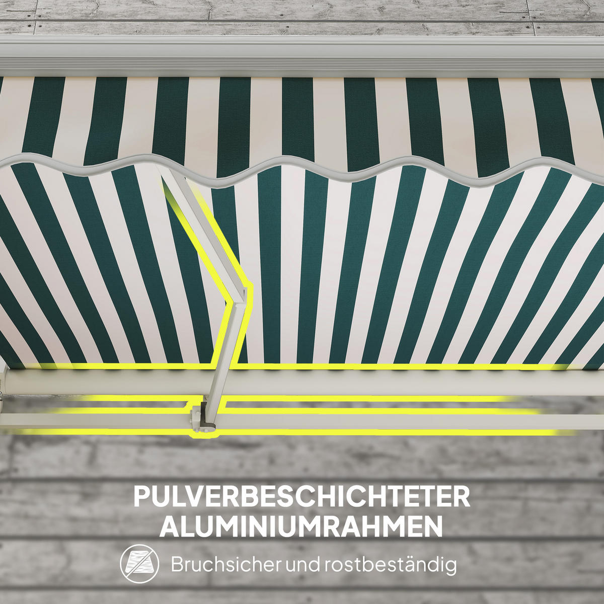 MANUELLE Gelenkarmmarkise Markise 3,95m mit Kurbel Sonnenschutz Alu Weiß+Grün - Grün, Metall (245/1/395cm) - Outsunny