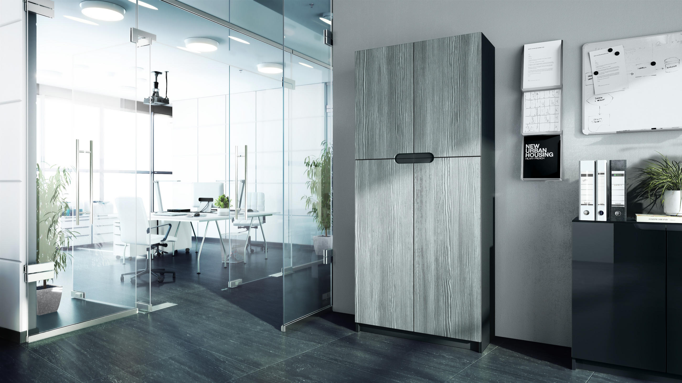 BÜROSCHRANK Logan Fronten in Avola-Anthrazit - Anthrazit, Holzwerkstoff (82/185/37cm) - Vladon
