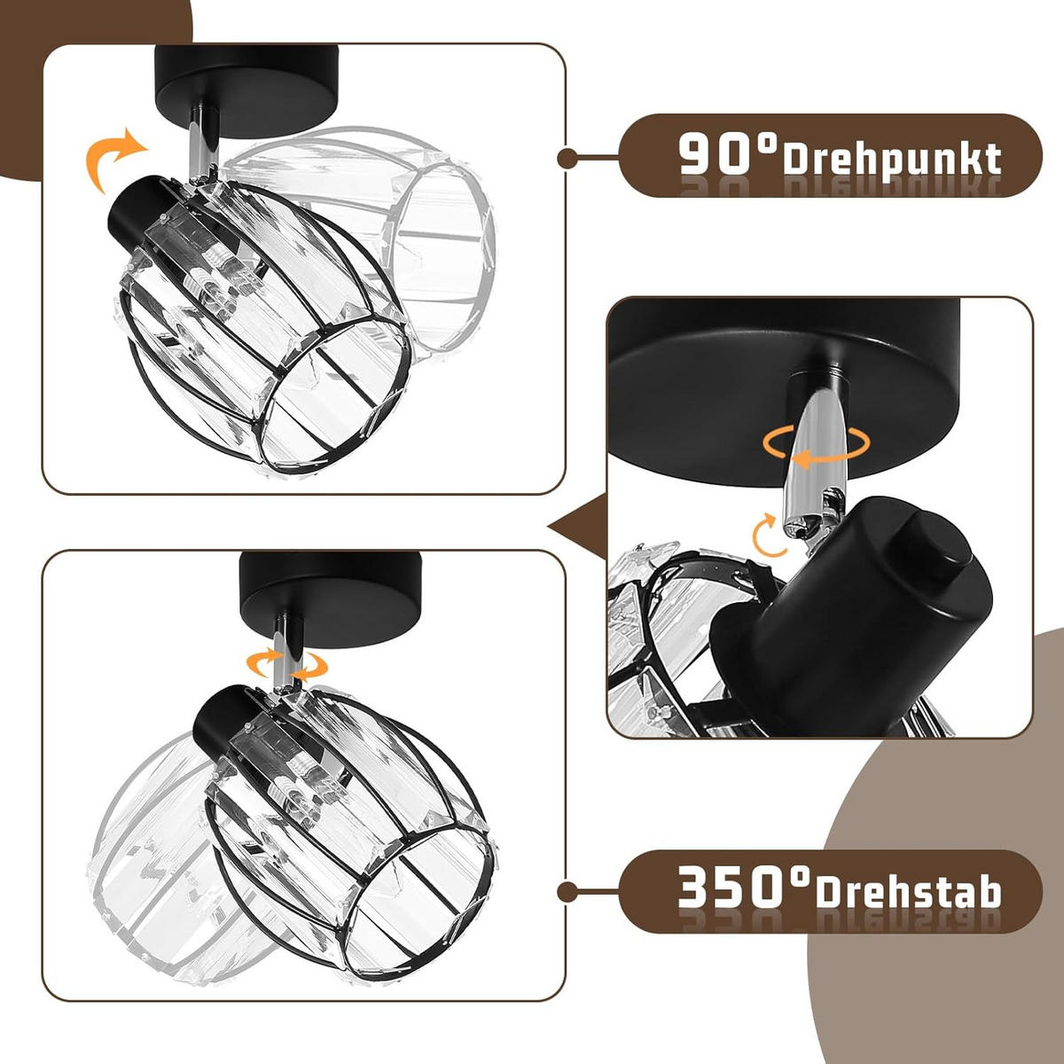 DECKENSTRAHLER Lumhilde 12.5/12.5/14 cm - Schwarz, Metall (14/12.5/12.5cm) - ZMH
