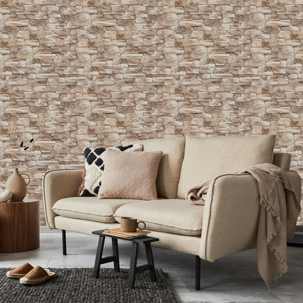 VLIESTAPETE Schiefermauer in 3D-Optik – Braun, Beige – 50x1000 cm - Beige/Braun, Papier (50/1000cm) - Muralo