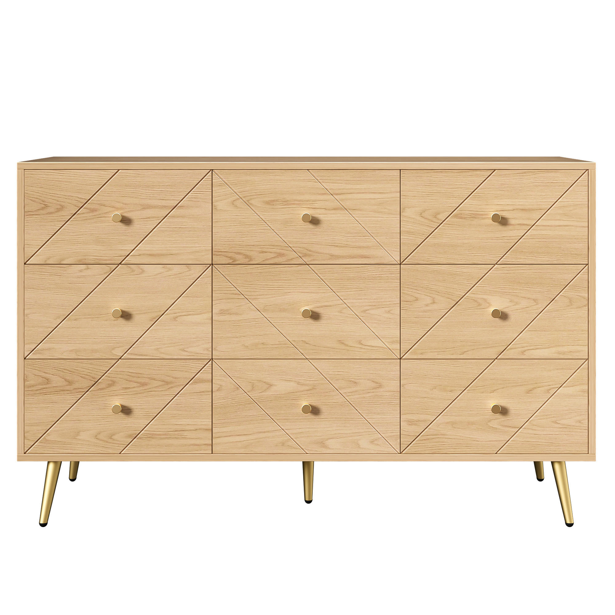 SIDEBOARD mit 9 Schubladen, Eisenbeinen & geometrischem Muster - Sonoma Eiche, Holzwerkstoff/Metall (120/80/39cm) - Urban Meuble