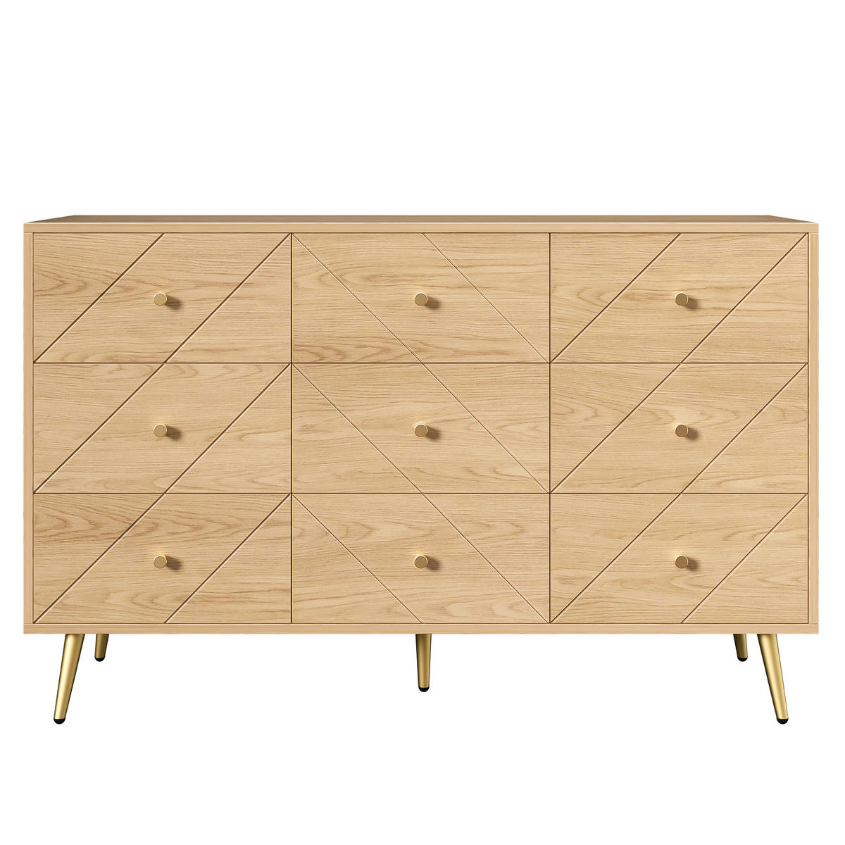 SIDEBOARD mit 9 Schubladen, Eisenbeinen & geometrischem Muster - Sonoma Eiche, Holzwerkstoff/Metall (120/80/39cm) - Urban Meuble