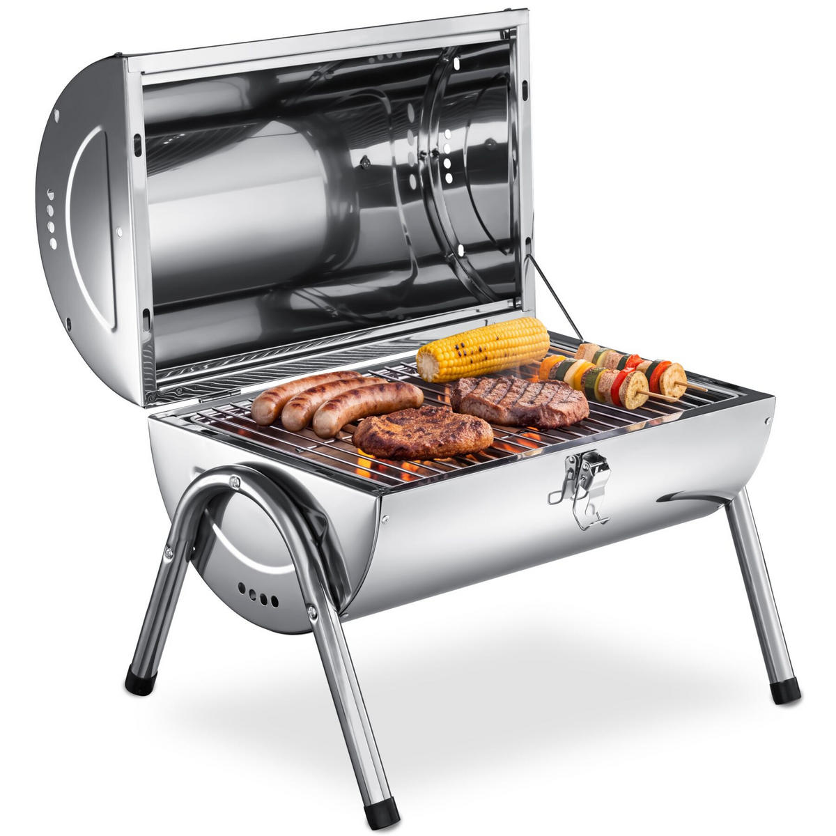 EDELSTAHLGRILL , 42 x 30,5 x 44 cm, schwarz - Schwarz, Metall (42/44/30.5cm) - tectake