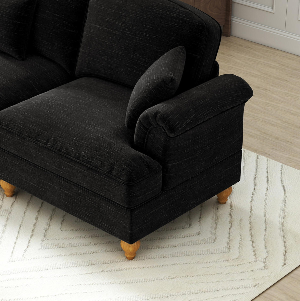 ECKSOFA aus Chenille in Schwarz mit abnehmbarem Rüschenrock - Schwarz, Textil (140/93/194cm) - Modfu