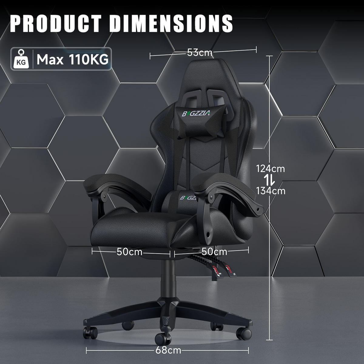 GAMING-STUHL ergonomisch, verstellbare Rückenlehne, Kissen – Schwarz - Schwarz, Leder (59/120/56cm) - Rattantree