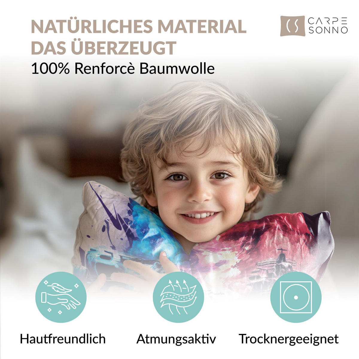 KINDERBETTWÄSCHE 135x200 cm Rennauto Autos aus 100% Baumwolle - Leuchtet um Dunkeln - Multicolor, Textil (135/200cm) - Carpe Sonno