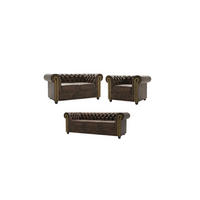 SITZGARNITUR mit Schlaffunktion 3+2+1 Chesterfield Flux Dunkelbraun Microfaser Vintageoptik - Dunkelbraun/Braun, Holz/Textil (203/72/86cm) - S-Style Möbel
