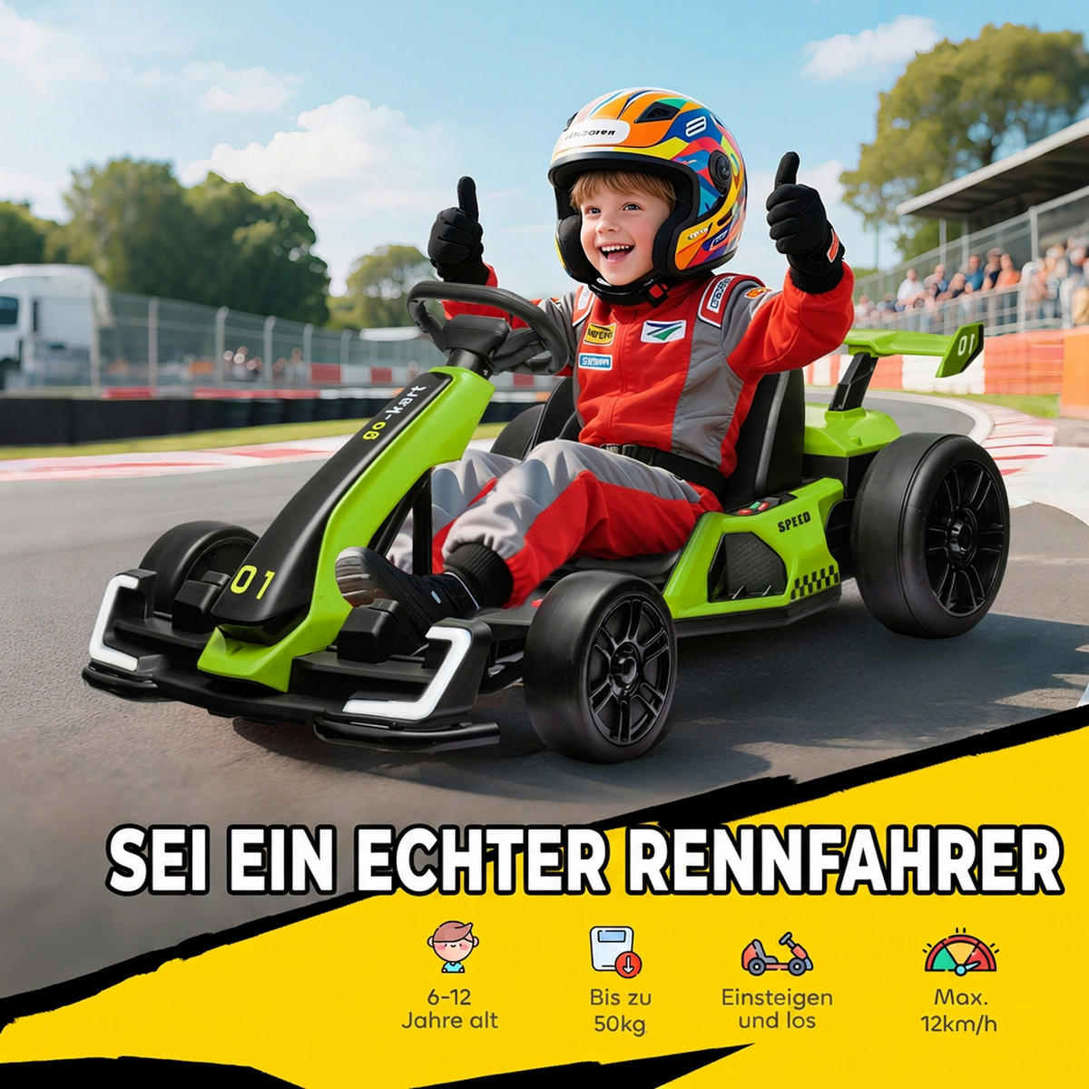 KINDER-DRIFT-KART Kunststoff Metall Grün - Grün, Kunststoff (120/76/53.5cm) - HOMCOM