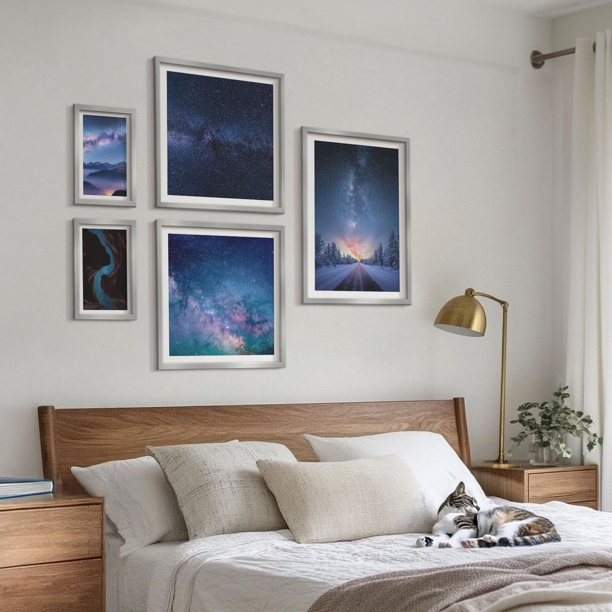 WANDBILDER 5er Set - 50x50 cm & 20x30 cm & 40x60 cm Silberner Rahmen - Herbstliche Naturlandschaften - Silberfarben, Kunststoff (40/60cm) - ArtPrintCave