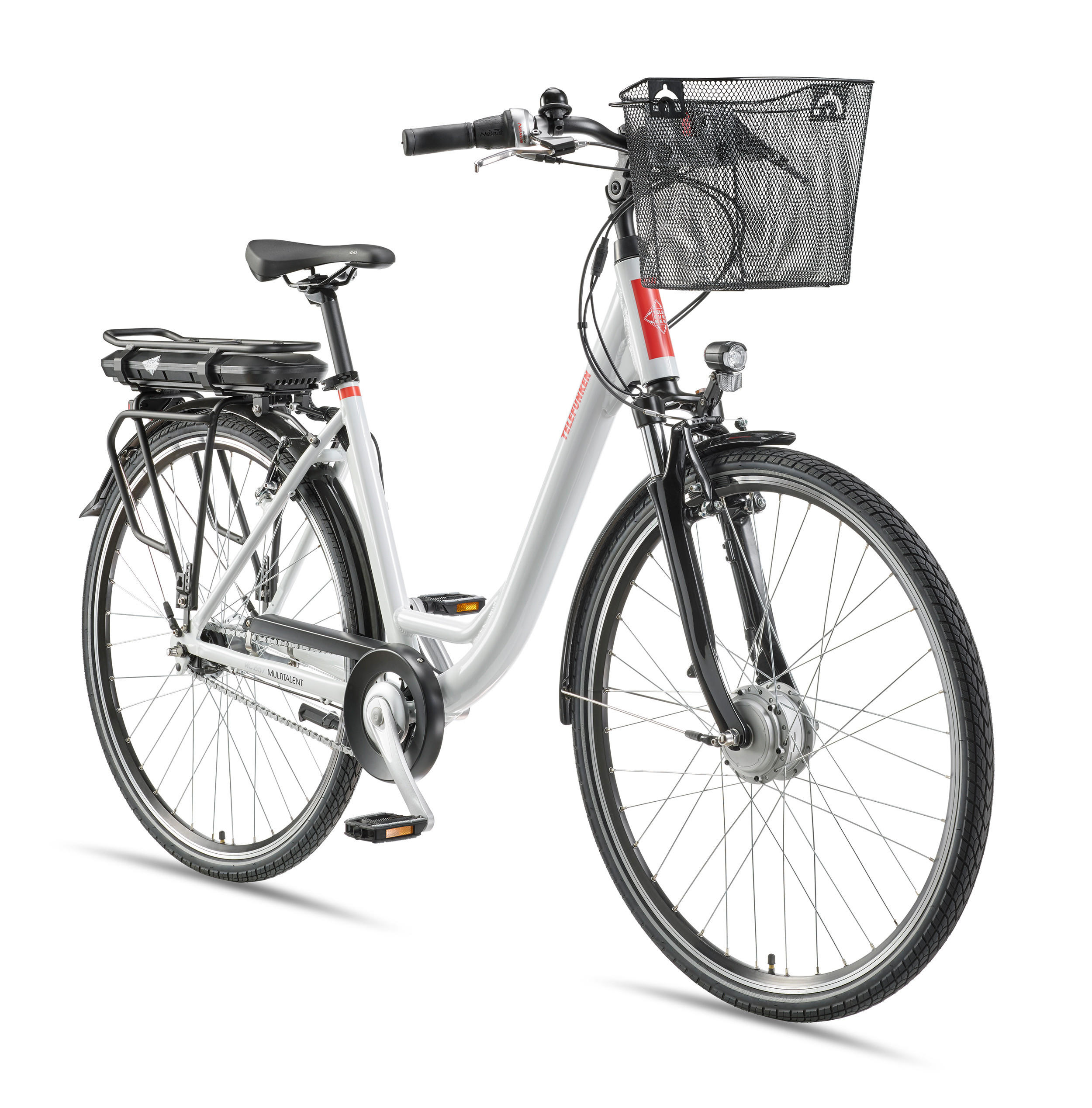 E-BIKE Cityrad Multitalent RC657 28 Zoll Elektrofahrrad 536,5 Wh Frontmotor 7-Gang-Kettenschaltung - Weiß, Metall (110cm) - Telefunken