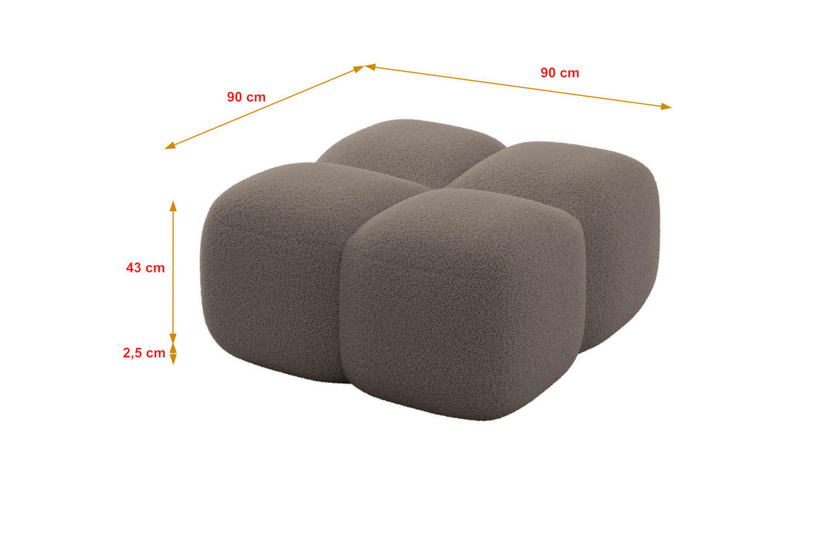 POUF Miko-Puf 90x90x45 cm Braun Bouclé Modular Sitzhocker - Dunkelbraun/Schwarz, Holzwerkstoff/Kunststoff (90/43/90cm) - ALTDECOR