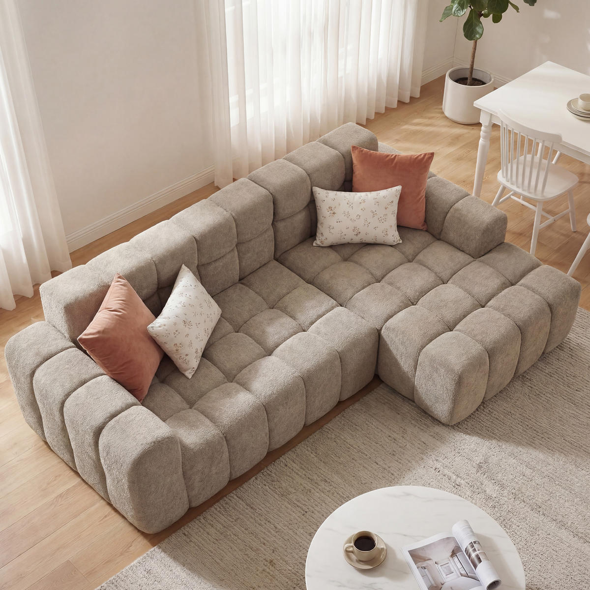 ECKSOFA 250/150 cm in Khaki modular in L Form aus Velours - Braun, Textil (99.9/249.9cm) - BEAOK