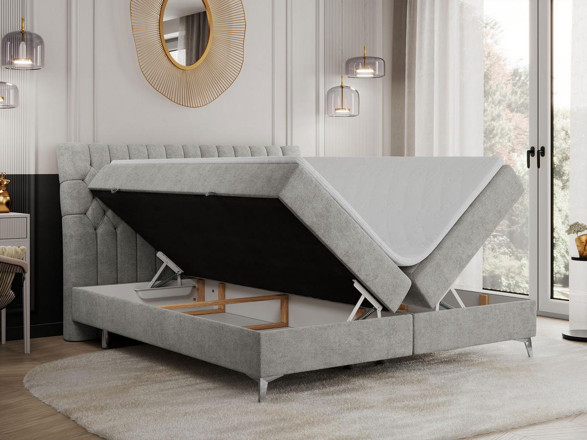 BOXBETT MILEN 180/200 Hellgrau Struktur - H3 - Hellgrau, Holz/Textil (180/200cm) - MKS