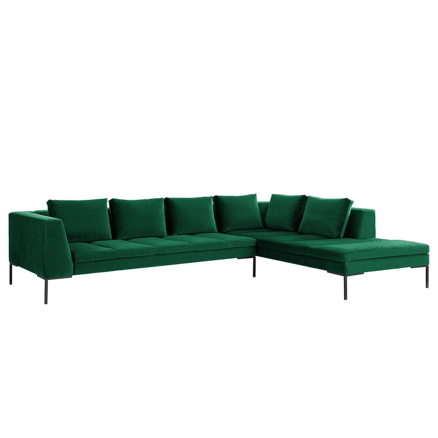 ECKSOFA mit Ottomane - Dunkelgrün/Schwarz, Textil/Metall (319/230cm) - home24