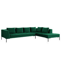 ECKSOFA mit Ottomane - Dunkelgrün/Schwarz, Textil/Metall (319/230cm) - home24