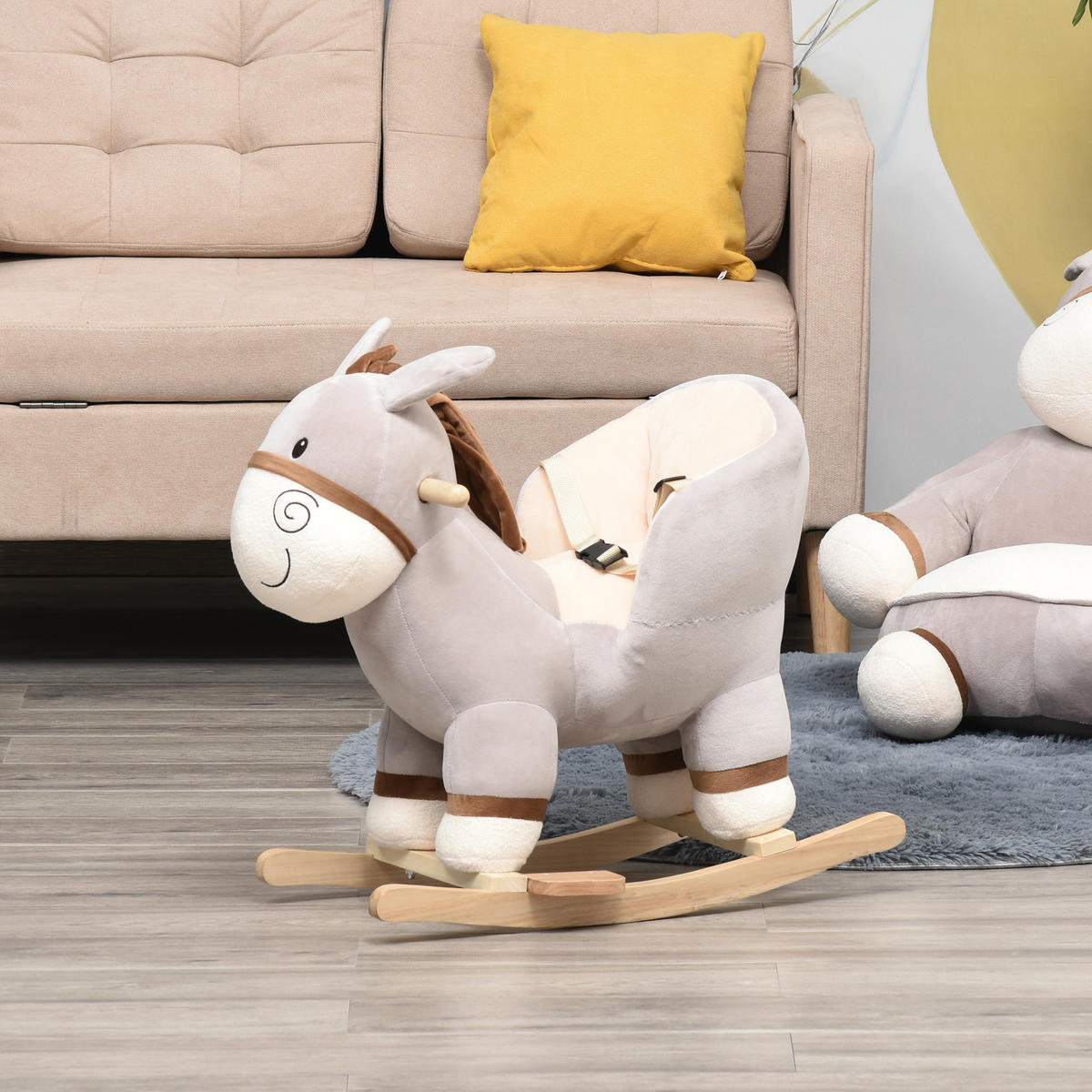 SCHAUKELPFERD DE-18228 mit Musikfunktion Grau - Grau, Holzwerkstoff (34/58/61cm) - ComfortXL