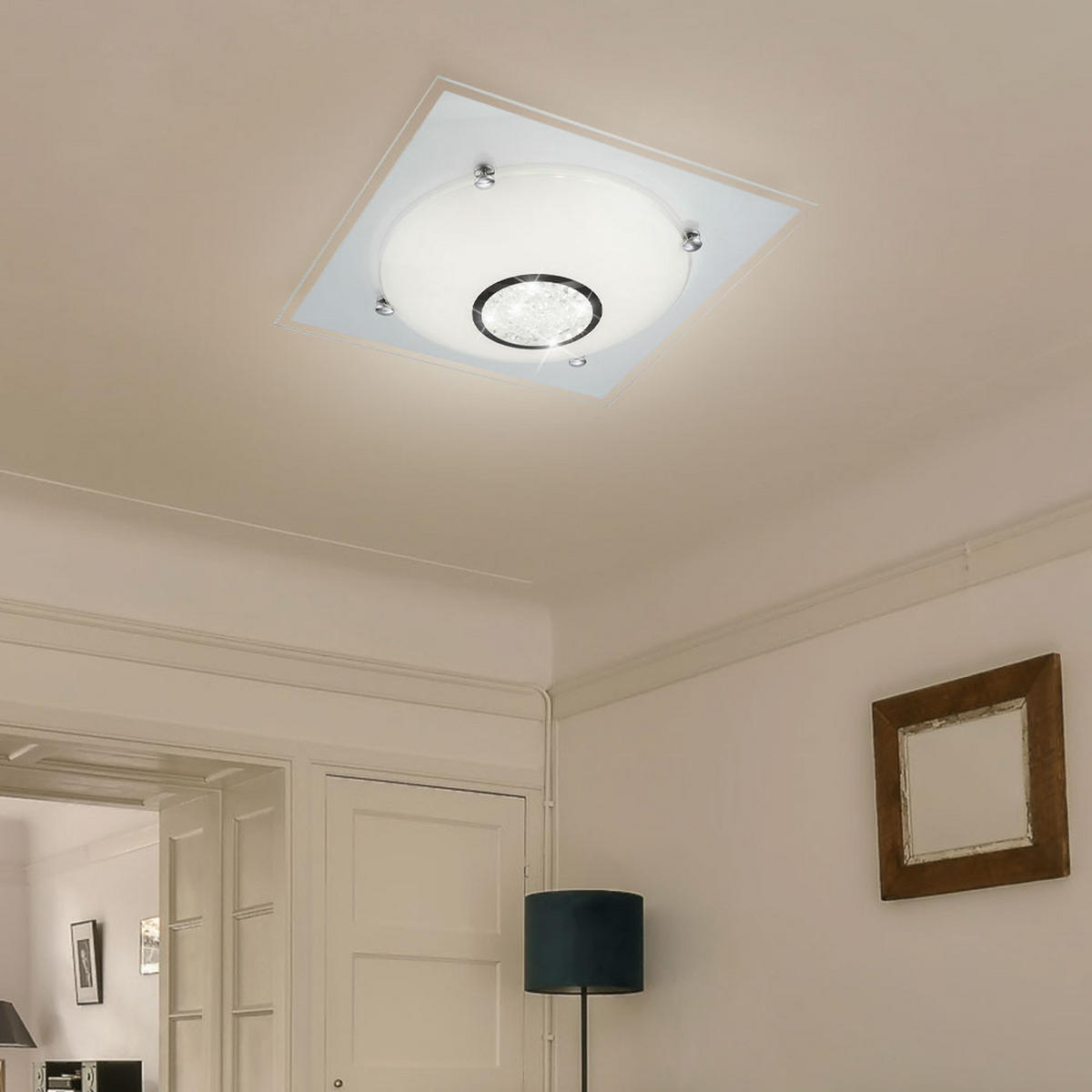 LED DECKENLEUCHTE Metall Weiß Kristalloptik - Weiß, Glas (33.5/33.5/10.5cm) - Globo Lighting