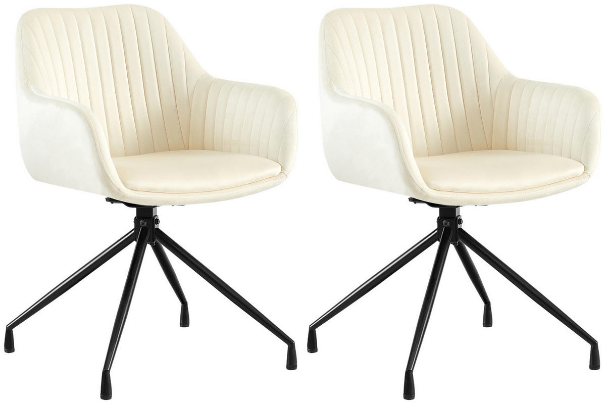 ARMLEHNENSTUHL 2er Set Samt Creme - Creme/Schwarz, Textil/Metall (58/81/58cm) - CLP