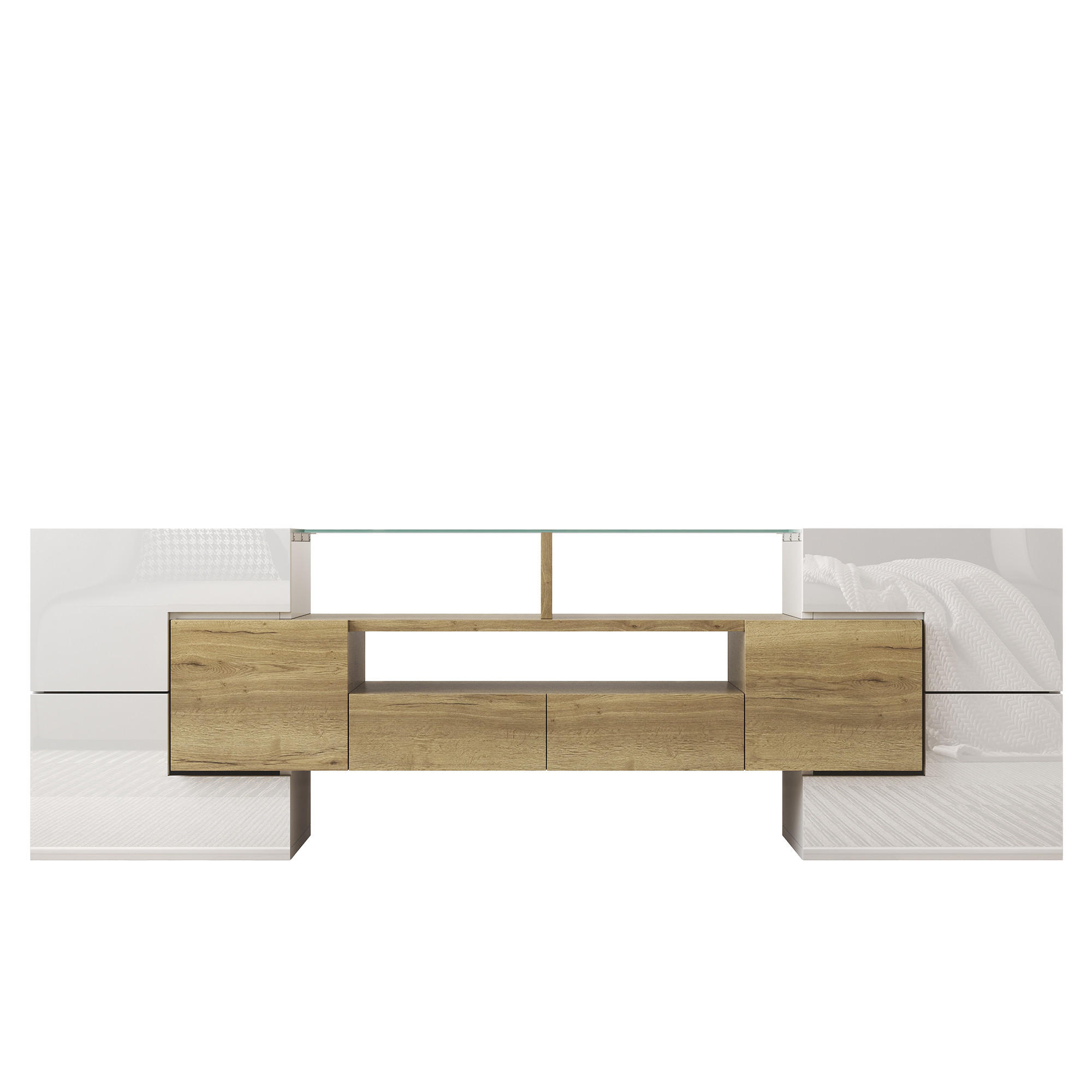 LOWBOARD Weiß und Gold 145/30/51 cm - Weiß, Holzwerkstoff (145/51/30cm) - PANGIVO