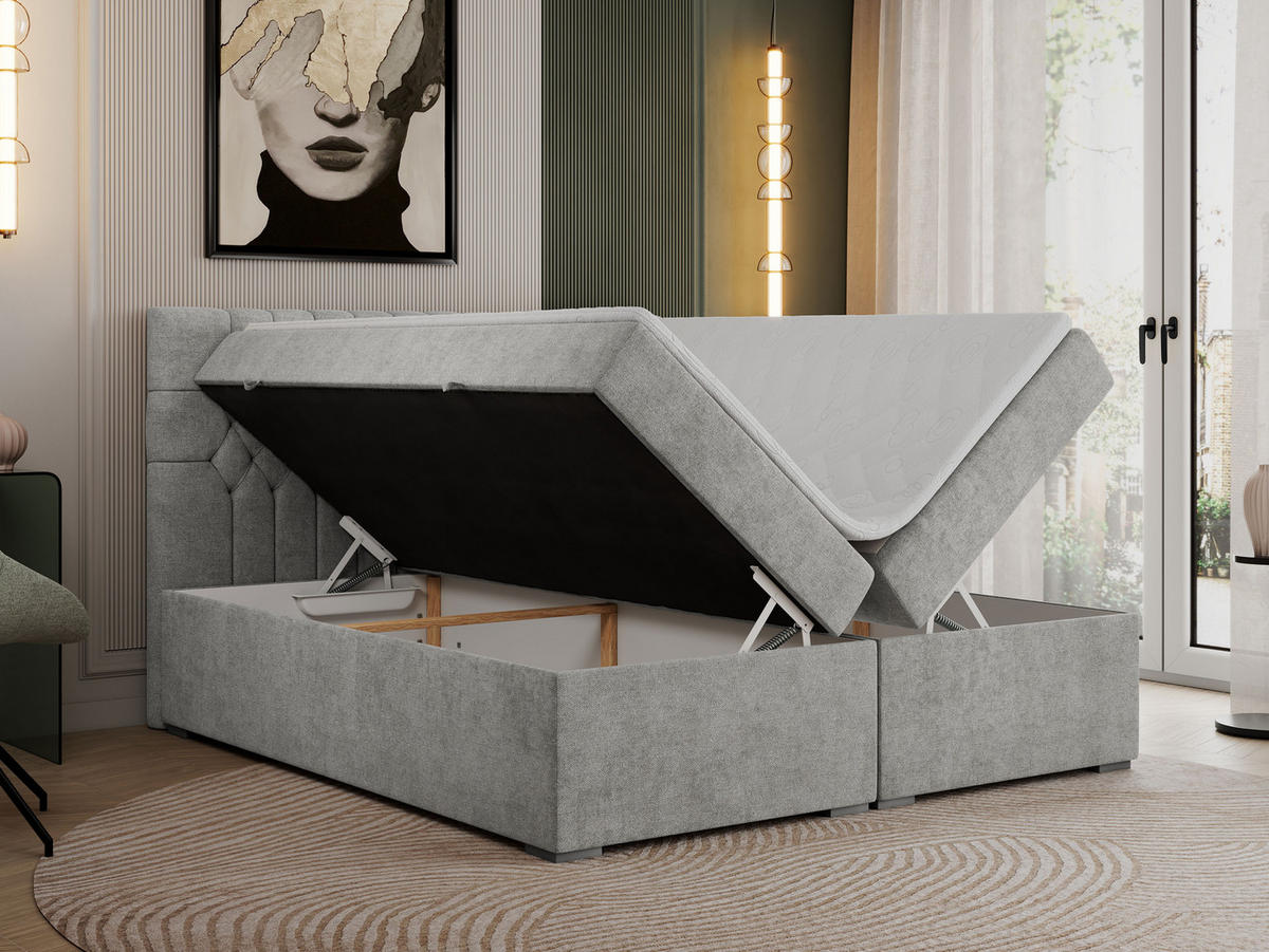 BOXBETT PERA 120/200 Hellgrau Struktur - H3 - Hellgrau, Holz/Textil (120/200cm) - MKS