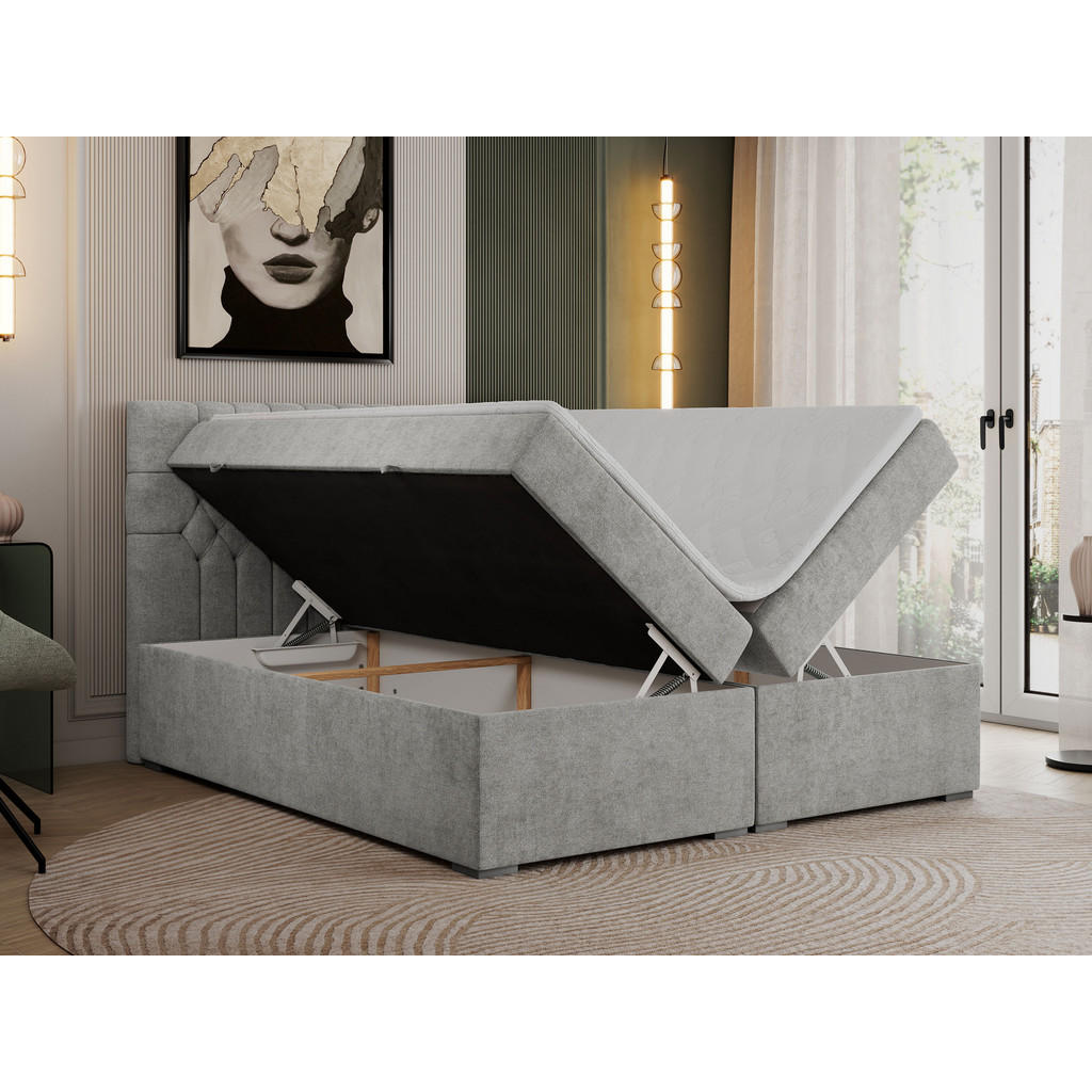 Thumbnail - MKS Boxbett, Hellgrau, Textil, 2-Sitzer, H4, Rechteckig, 160x200 cm, Schlafzimmer, Betten, Boxspringbetten